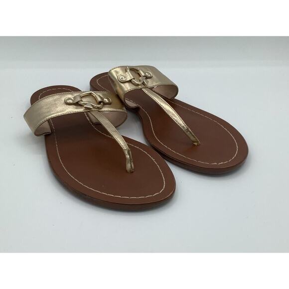 Kate Spade Size 9 Gold Sandals Spade Buckle VGUC - Picture 1 of 8